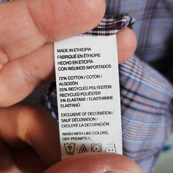 Izod Mens Size XL Long Sleeve Button Down Shirt Blue Gray Houndstooth Grid Plaid - Picture 6 of 6